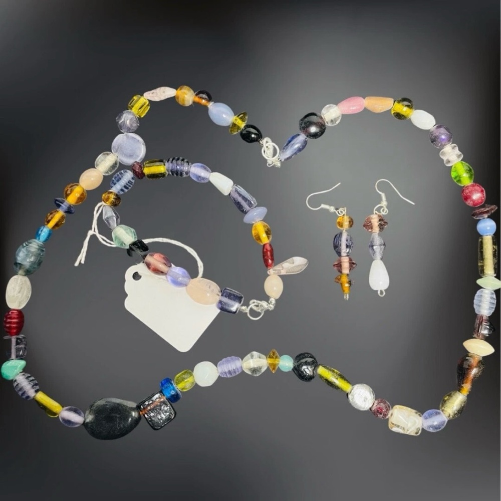 Glass Beads & Collectible Antique Beads Jewelry Set Necklace Earrings Bracelet